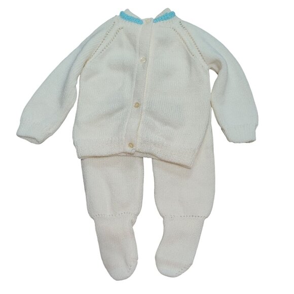 Vitania 12–18M Handmade Vintage Baby Knit Set Sweater Pants Bluebird Mexico Cute - Picture 2 of 11